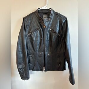 Vintage Frida G London Black Faux Leather Moto Punk Band Collar Jacket Large
